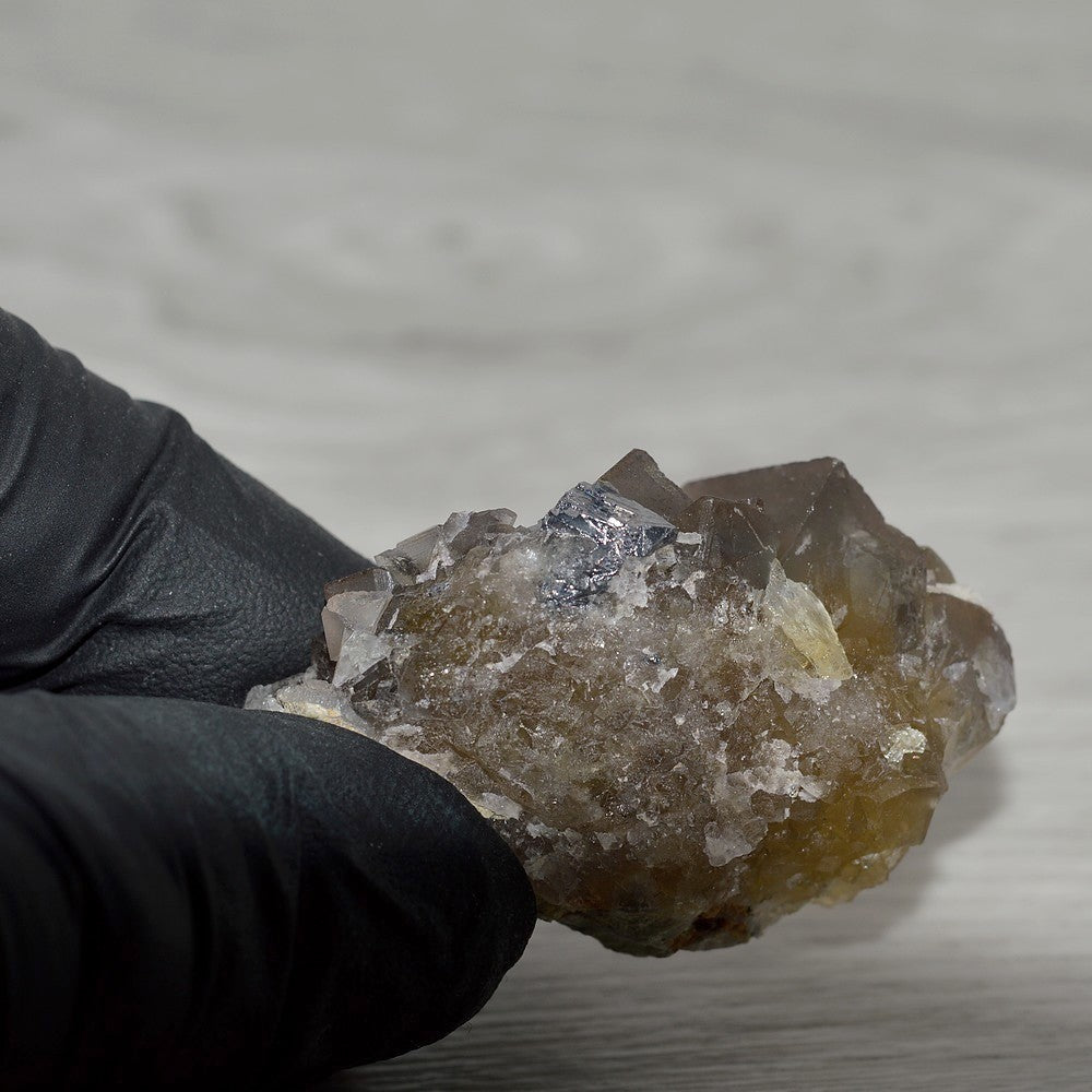 Galène sur fluorite jaune olive 34g marocaine